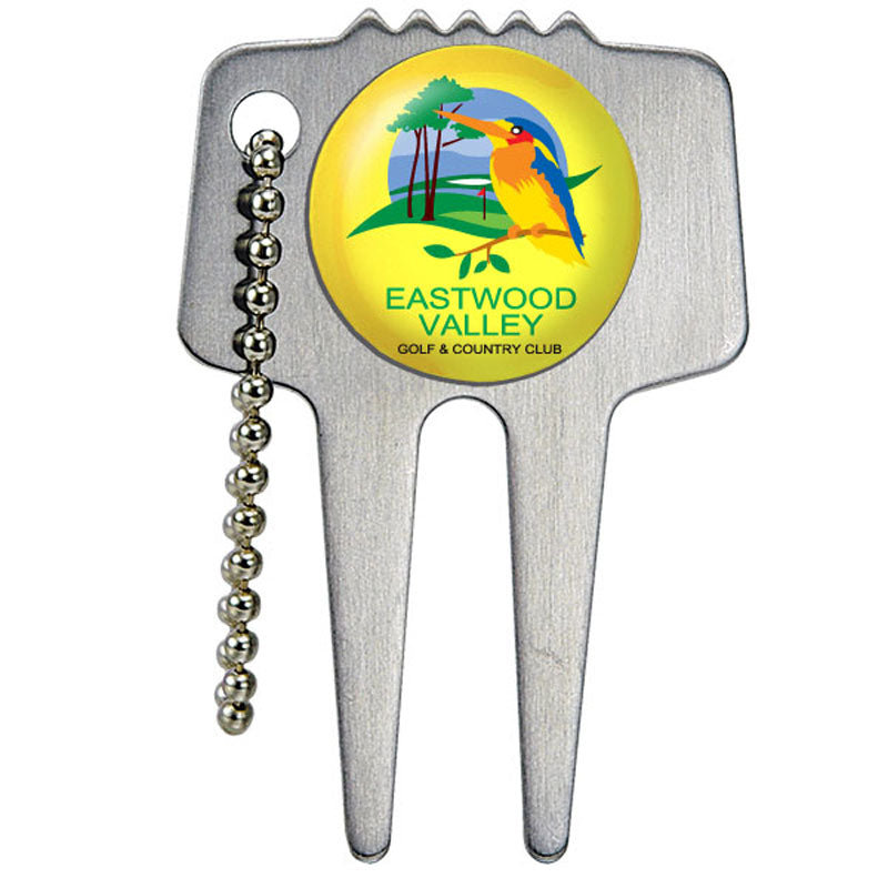 Domed Brushed Stainless Steel Divot Tool with Chain